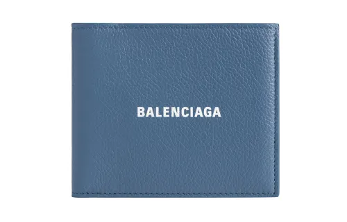 Balenciaga Cash Square Grain Calfskin Wallet Men's Blue