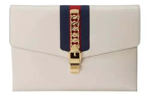 GUCCI Sylvie Leather Clutch Regular Women's White