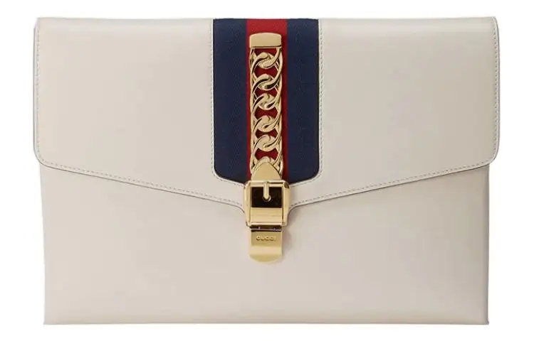 GUCCI Sylvie Leather Clutch Regular Women's White