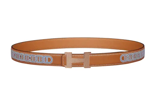 HERMES Mini Constance Calfskin Leather Belts Women's Brown Width 2.4cm