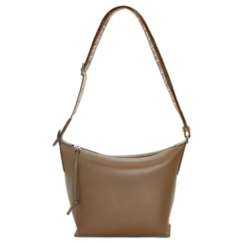 LOEWE Cubi Soft Smooth Cow Leather With Jacquard Fabric Shoulder Bag, Crossbody Bag Small Men's Winter Brown