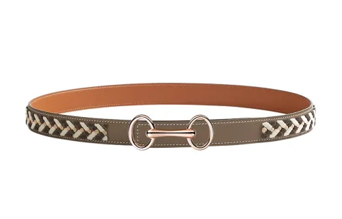 HERMES Heritage Leather Belts Women's Gray/Brown