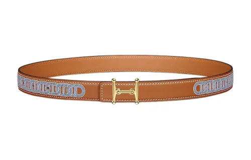 HERMES Mors Calfskin Leather Belts Women's Brown Width 2.4cm