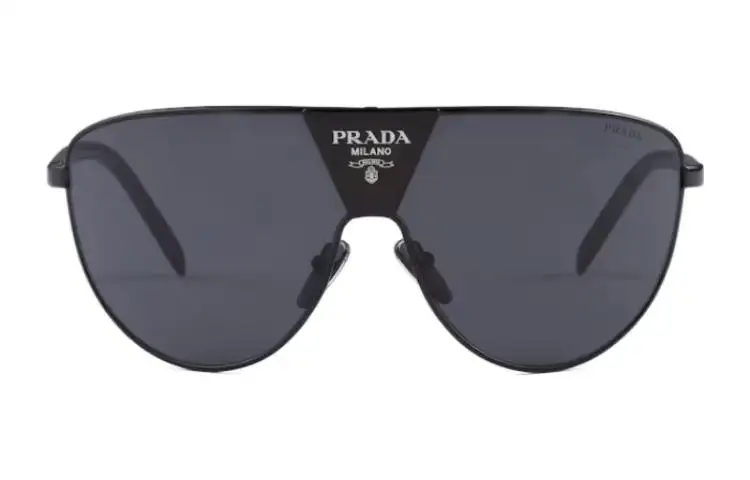 PRADA Metal Irregular Shape Sunglasses Men's Black