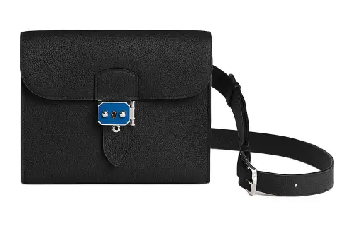 HERMES Sac A Depeches Laque Togo Calfskin Shoulder Bag, Crossbody Bag Regular Men's Black & French Blue