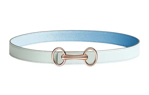 HERMES Heritage Calfskin Leather Belts Women's Blue Width 2.4cm