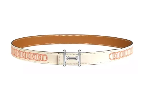 HERMES Mors Calfskin Leather Belts Women's Cream White/Gold 2.4cm