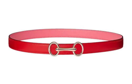 HERMES Heritage Calfskin, Rose Gold Plated Metal Leather Belts Women's Red Width 2.4cm