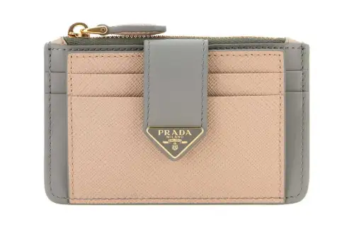 PRADA Leather Card Holder Women's Sand/Gray