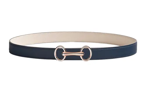 HERMES Heritage Calfskin Leather Belts Women's Dark Blue Width 2.4cm