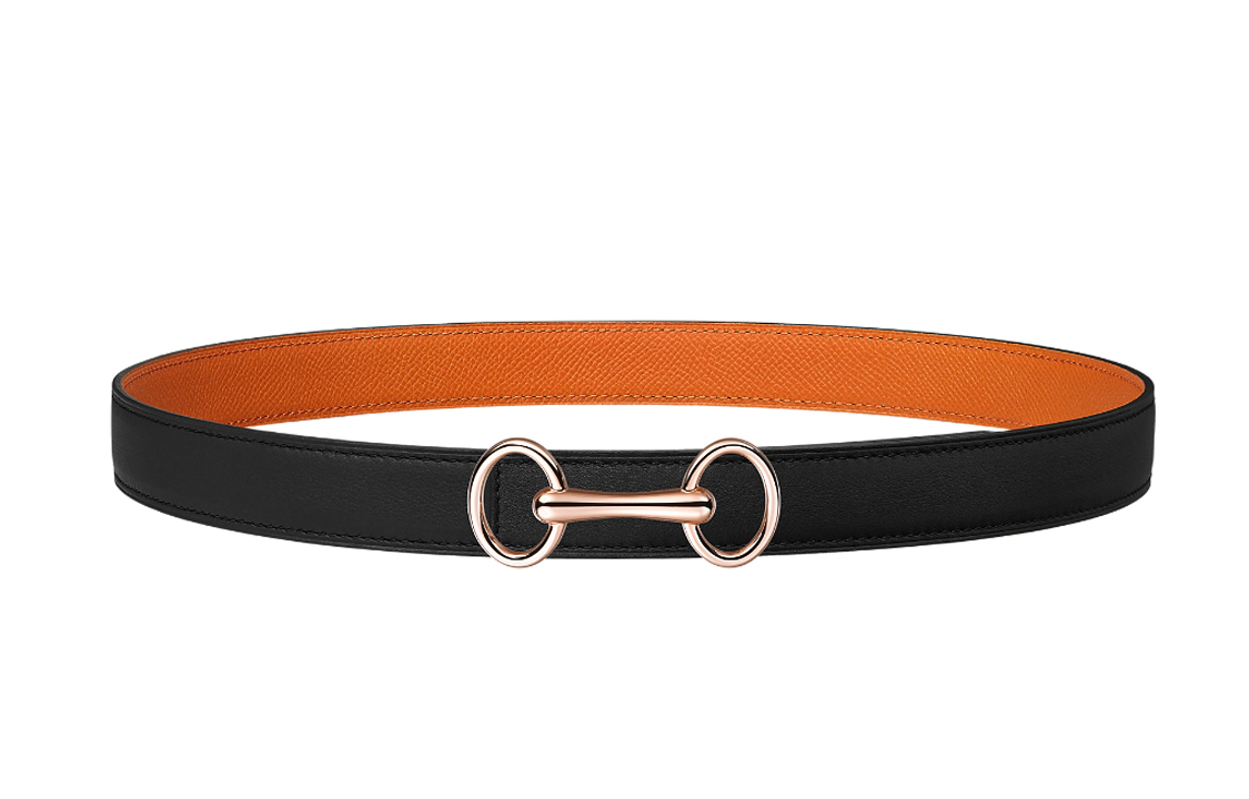 HERMES Heritage Rose Gold Tone Plated Metal Calfskin Leather Belts Women's 2.4cm