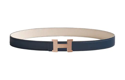 HERMES Constance Calfskin Leather Belts Women's Dark Blue Width 2.4cm