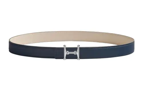 HERMES Mors Calfskin Leather Belts Women's Navy/Chalk White Width 2.4cm