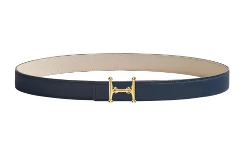 HERMES Mors Calfskin Leather Belts Women's Navy/Chalk White Width 2.4cm