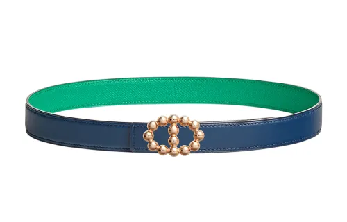 HERMES Double sided Swift Calfskin Leather Belts Women's Navy Width 2.4cm