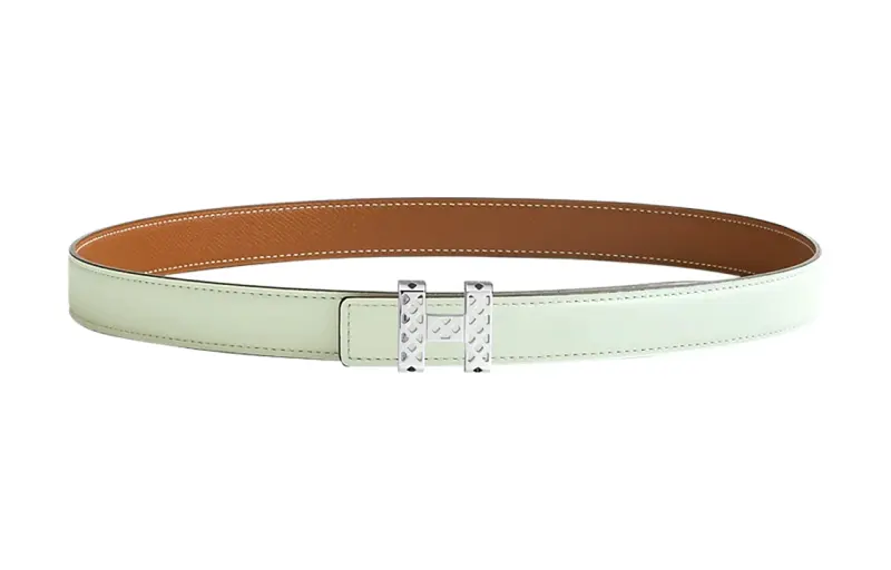 HERMES Garden Party Calfskin Leather Belts Women's Green Width 2.4cm