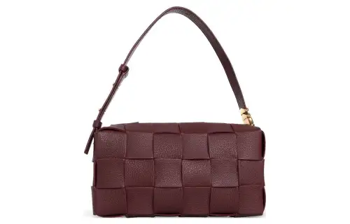 Bottega Veneta Plaid Grain Calfskin Handbag, Shoulder Bag Regular Women's Dark Red