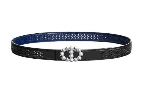 HERMES Bubble Palladium Plated Metal, Calfskin Leather Belts Women's Width 2.4cm