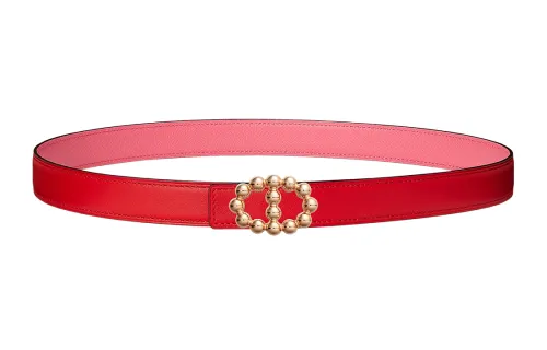 HERMES Swift Calfskin Leather Belts Women's Heart Red/Azalea Pink Width 2.4cm