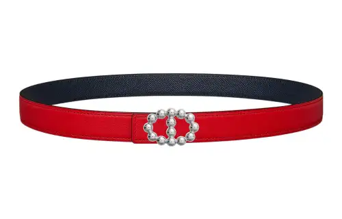 HERMES Double sided Swift Calfskin Leather Belts Women's Mood Red/Indigo Width 2.4cm