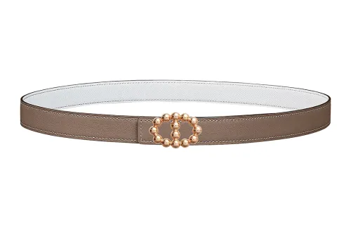HERMES Swift Rose Gold Tone Plated Metal Calfskin Leather Belts Women's Width 2.4cm