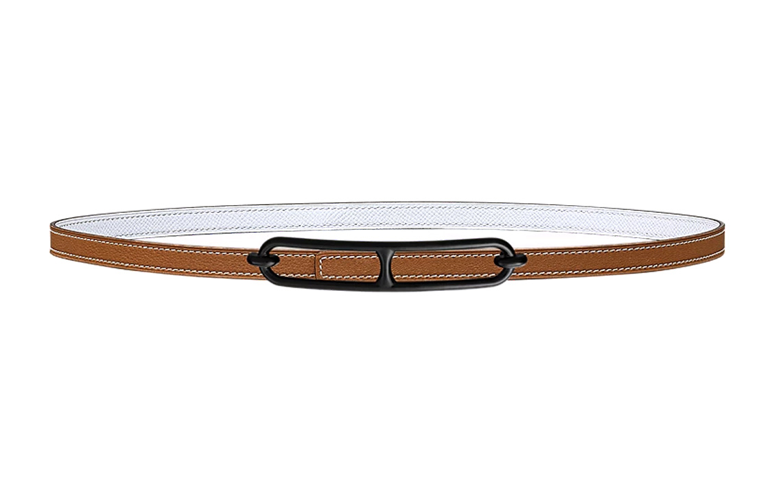 HERMES Double sided Roulis Calfskin, Metal Leather Belts Women's Gold/White Width 1.3cm