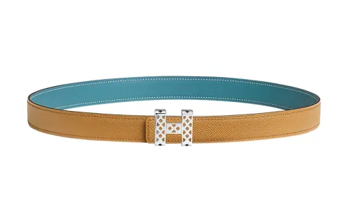 HERMES Calfskin Leather Belts Women's Yellow Brown Width 2.4cm