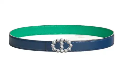 HERMES Bubble Calfskin Leather Belts Women's Blue Width 2.4cm