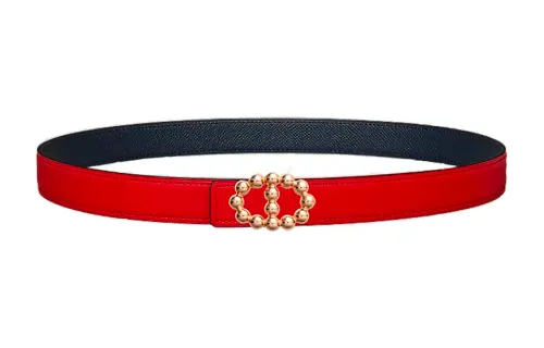 HERMES Bubble Calfskin Leather Belts Women's Mood Red/Indigo Width 2.4cm