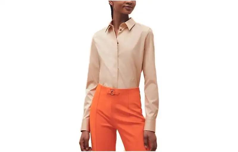 HERMES Shirts Women's Champagne Lapel Moderate Other