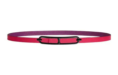 HERMES Double sided Calfskin Leather Belts Women's Mexican Pink/Silver Lotus Purple Width 1.3cm