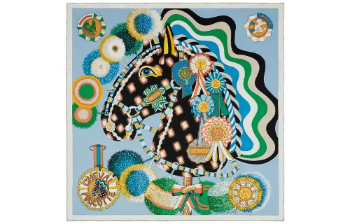 HERMES Cheval Scarves Women's Sky Blue