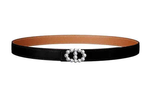 HERMES Bubble Palladium Plated Metal, Calfskin Leather Belts Women's Width 2.4cm