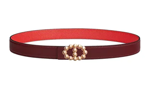 HERMES Smooth Buckle Bubble Swift And Epsom Calfskin Leather Belts Women's Hermes Red Orange Width 2.4cm