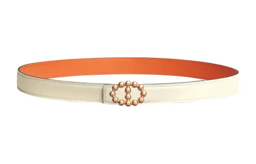 HERMES Swift And Epsom Calfskin Leather Belts Women's Cream White/Orange Width 2.4cm