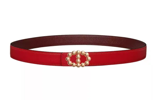 HERMES Swift Rose Gold Tone Plated Metal Calfskin Leather Belts Women's Width 2.4cm