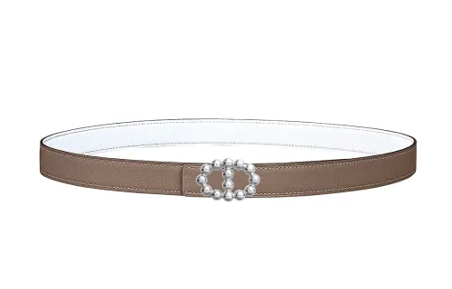 HERMES Bubble Metal, Palladium Plated Calfskin Leather Belts Women's Width 2.4cm
