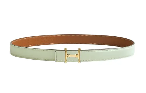 HERMES Double sided Mors Calfskin Leather Belts Women's Bubble Green/Gold Width 2.4cm