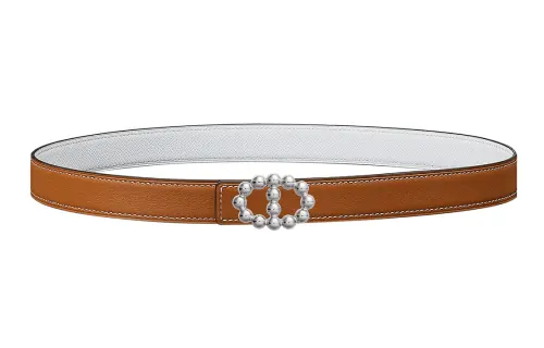 HERMES Maillons Calfskin Leather Belts Women's Width 2.4cm