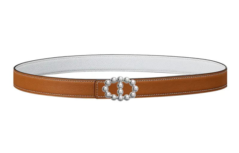 HERMES Maillons Calfskin Leather Belts Women's Width 2.4cm