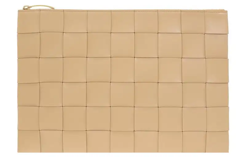 Bottega Veneta Lambskin With Calfskin Clutch Large Women's Beige
