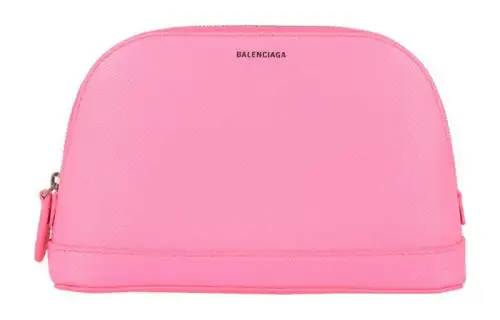 Balenciaga Leather Handheld Makeup Bag Women's Pink