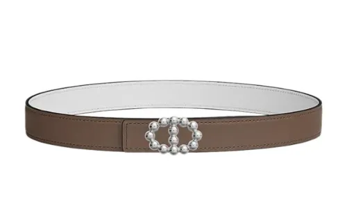 HERMES Calfskin Double Sided Leather Belts Women's Brown Width 24mm