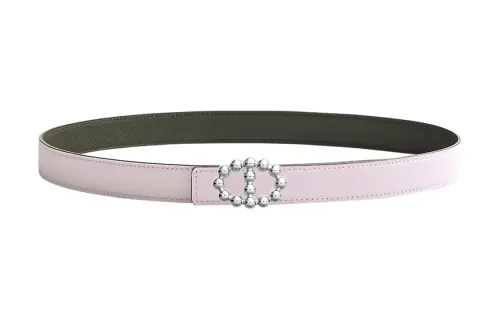 HERMES Maillons Metal, Palladium Plated Calfskin Leather Belts Women's Pink Width 2.4cm