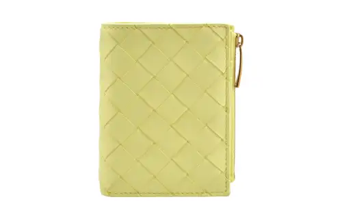 Bottega Veneta Lambskin With Calfskin Wallet Small Women's Yellow