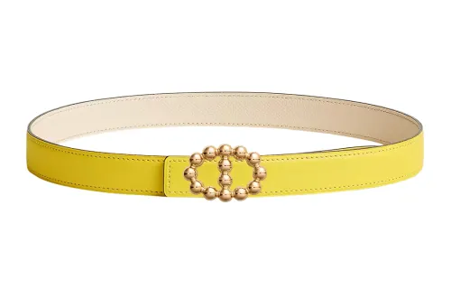HERMES Swift Calfskin Leather Belts Women's Lime/Cream White Width 2.4cm