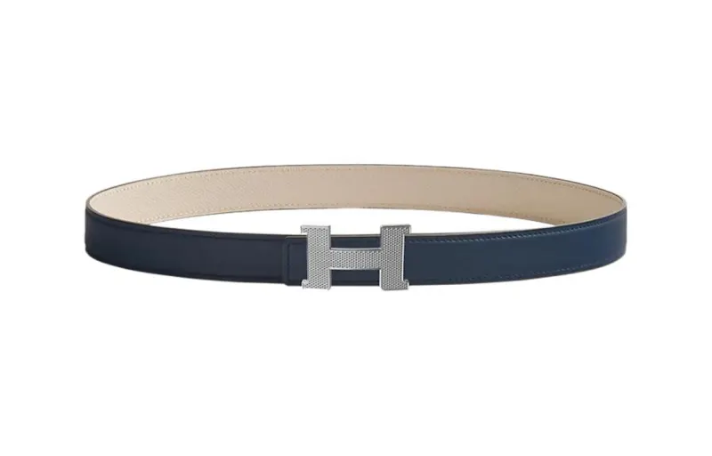 HERMES Mini Constance Calfskin Double Sided Leather Belts Men's Black Width 2.4cm