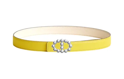 HERMES Calfskin Leather Belts Women's Yellow Width 2.4cm