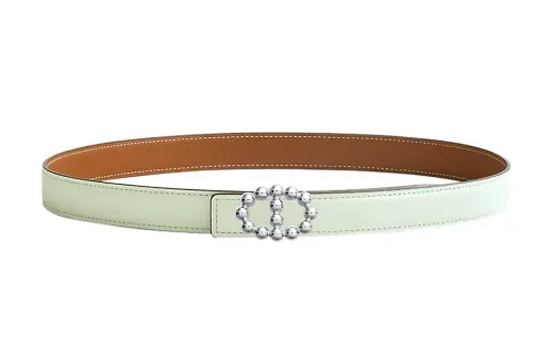 HERMES Double sided Swift Calfskin Leather Belts Women's Green/Brown Width 2.4cm