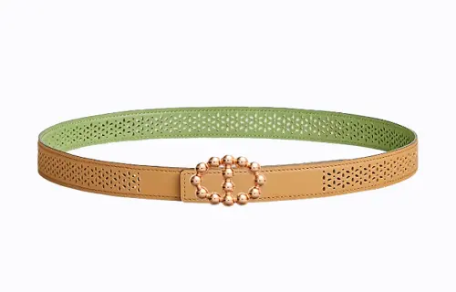 HERMES Bubble Epsom Calfskin Leather Belts Women's Masala Tea/Cricket Green Width 2.4cm